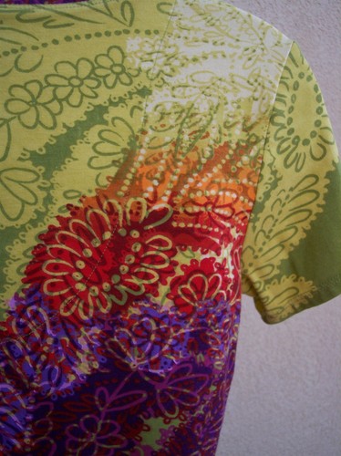 Chico's cotton knit top tee shirt size 0 S XS 4 6 multi leaf abstract blouse - Picture 9 of 13