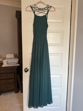 LULUS Dark Green Chiffon Strappy Layered Maxi Dress Square Neck Size XS