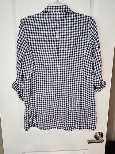 Cynthia Rowley Linen Gingham Blazer Womens Small Check Blue Jacket 90s Y2K NWOT - Picture 8 of 12