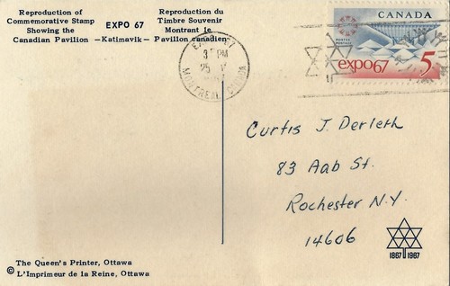 Canada Expo 67 Souvineer color postcard (STAMPS, POSTAGE, COLLECTIBLE) - Picture 2 of 2
