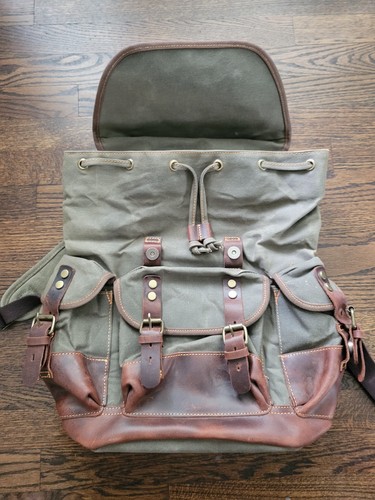 Retro Military Canvas Backpack Large Capacity Man's Rucksack - Excellent Cond - Picture 6 of 10