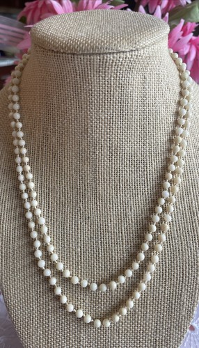 Vintage Angel Skin Coral 36” Continuous Necklace Knotted 4mm Size Beads FX27
