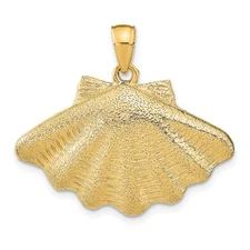 14k Yellow Gold Scallop Shell Pendant Textured Charm for Women Camino Jewelry