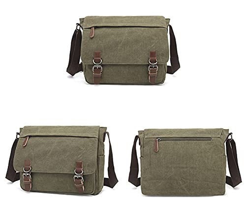Bolso Mensajero de Lona Vintage Bolso de Hombro Cuero Viaje Grande Verde Ejército - Imagen 2 de 7