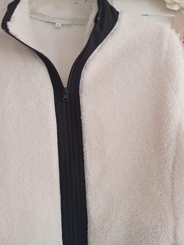 T by Talbots Women’s XL Full-Zip Fleece Jacket Cream / Black Trim – Sherpa Teddy - Picture 6 of 8