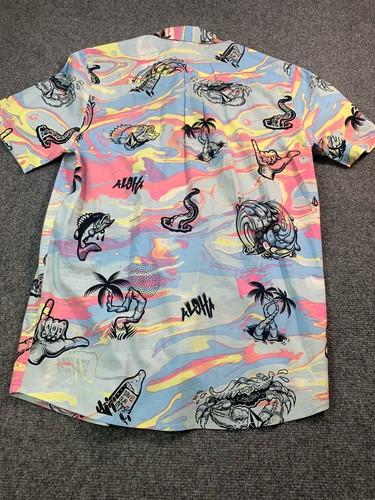 Camisa Volcom Para Hombre Grande Azul Aloha Manga Corta Abotonada Tropical - Imagen 8 de 14