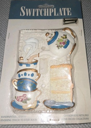 Time For Tea Vintage Switchplate Deckel handbemalt Teekanne mit Tassen und Kuchen - Bild 2 von 3