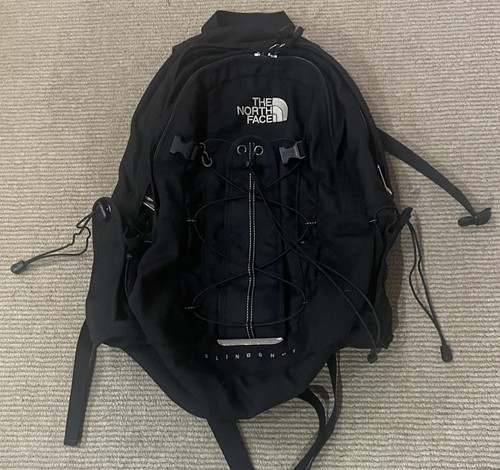 The North Face Slingshot Backpack Black Padded Large Compartments Bungee Cord
