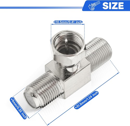 F Type Coax Splitter 3 Way Connector Male to Female - Picture 4 of 5