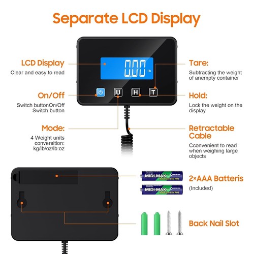 Versandwaage, 440 Pfund Schwerlast Postwaage für Pakete, groß grau/schwarz  - Bild 7 von 8