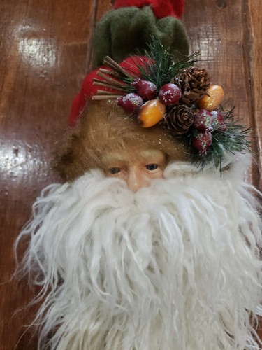 Vecchio Mondo Pelliccia Babbo Natale Faccia Barba Decorativa Porta Corona Albero Ornamento 25" - Foto 2 di 11