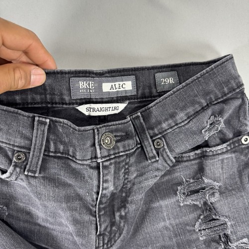 BKE Jeans Mens 29x32 Black Alec Straight Dark Wash Stretch Low Rise Denim 29R - Picture 7 of 11