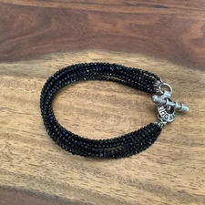 King Baby Studio Sterling Silver Black Spinel 8 Strand Beaded Toggle Bracelet