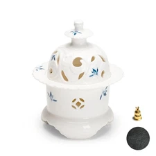 Handcrafted Ceramic Incense Burner (Hand-Painted Orchid), Three-Legged Incens...