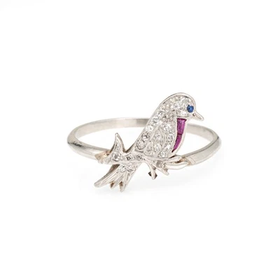 Vintage Art Deco Vogel Ring Umbau Platin Gr. 8,75 Diamant Saphir Rubin - Bild 1 von 4