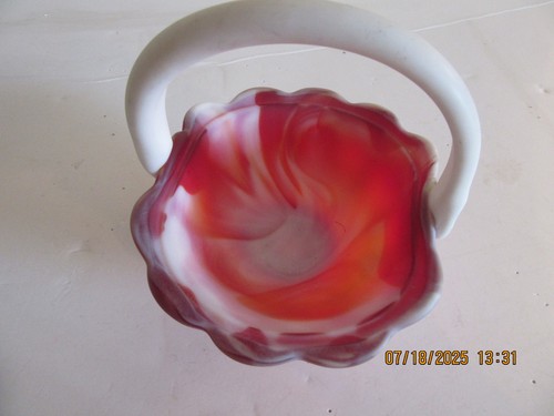 Imperial Red Slag Glass Basket with Logo on Bottom 5"x5"x4" - Picture 2 of 5