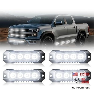 4PCS Ultra Slim LED Strobe Lights for Trucks 4-LED Surface Mount Flashing White
