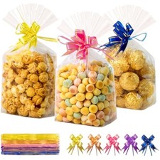 50pcs gift wrap cellophane goodie bags with bottom, clear plastic trea