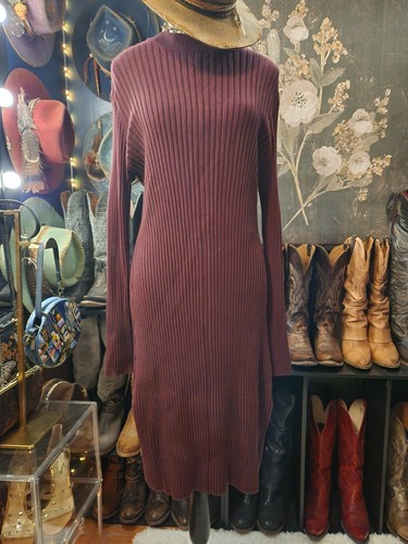 SkinnyGirl Bodycon Burgundy Long Sleeve Midi Sweater Dress - L - Picture 2 of 8