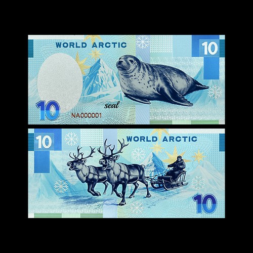 5pcs World Arctic $10 Silver Foil Banknotes Set: Wolf, Bear, Seal, Fox, Whale - Picture 2 of 12