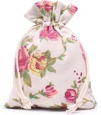 50PCS Rose Drawstring Bags Burlap Flower Pouch Bags Gift Bags Jewelry Pouches fo