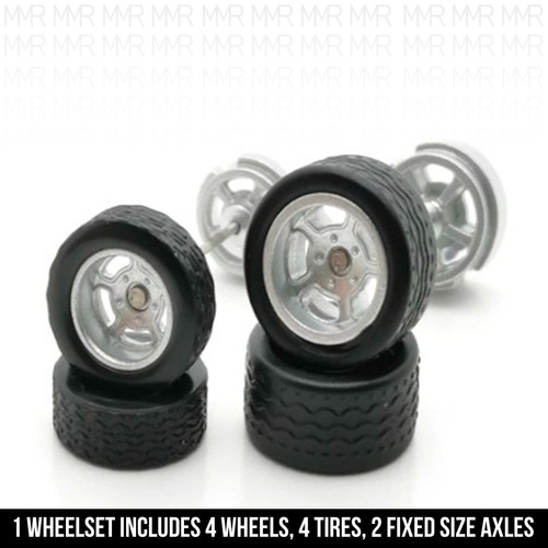 1/64 Scale 5 SPOKE DRAG SKINNY v2 Real Rider Wheels Rims Tires Set for Hot - Picture 7 of 17