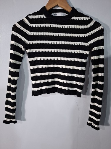 ZARA schwarz weiß Strick gestreift Cropped Langarm Pullover, Größe S - Bild 3 von 10