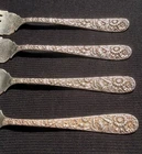 (SET of 4) S Kirk & Son Sterling Silver 6 1/4" Repousse Salad/Dessert Forks