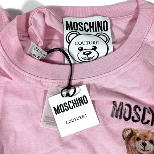 Moschino Couture Teddybär Logo Rundhalsausschnitt T-Shirt Pink US 6 Neu mit Etikett - Bild 3 von 11