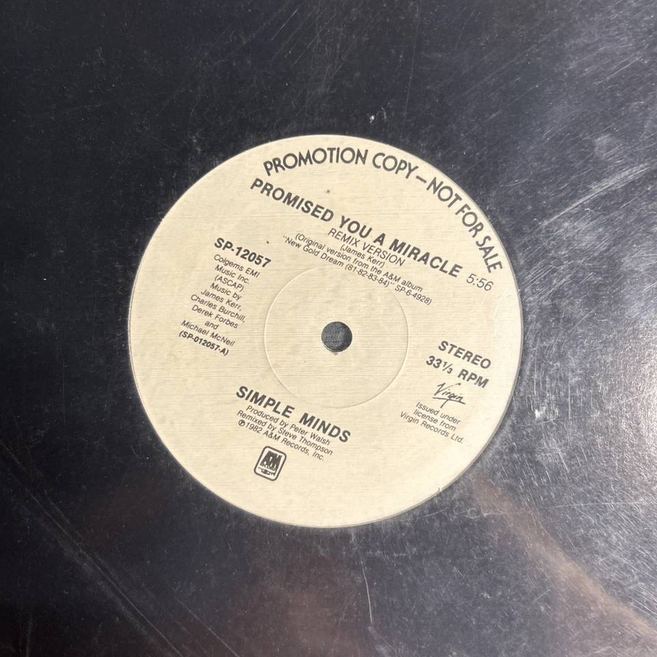 SIMPLE MINDS PROMISED YOU A MIRACLE RARE PROMO 12" VINYL 1981 VIRGIN VINTAGE - Image 3 of 4