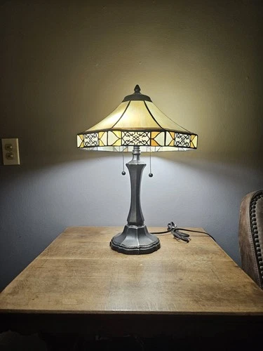 Vintage Tiffany Style Mission Arts & Crafts Stained Glass 23" Table Lamp Tested!