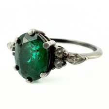 Stunning Marked Sterling Silver Green Lab Emerald Glass Ring Sz 7