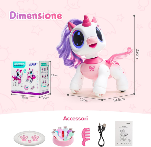 Unicorno Bambina Regalo per Bambina 3 4 5 6 7 Anni, Telecomando Robot Sensore Di - Foto 9 di 12