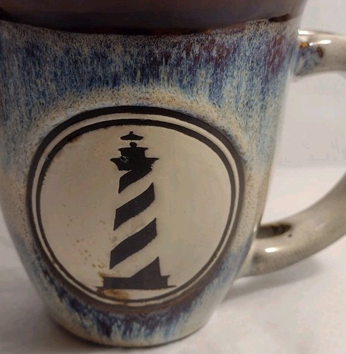 Leuchtturm BECHER handgeworfen Studio Kunst Keramik maritim Küste blau Tropfglasur - Bild 3 von 14