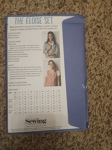 Simply Schnittmuster für THE ELOISE SET Mantel Schürze Größen 6-20 US Neu ungeschnitten - Bild 2 von 2