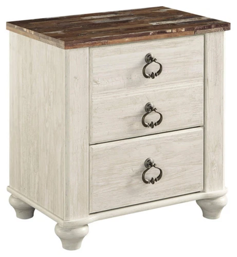 Willowton Farmhouse 2 Drawer Nightstand with USB Charging Ports, 25.67" Tall,... - Picture 1 of 9