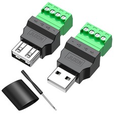 2 PCS Solderless Type-A Terminal Block Connector USB 2.0 Breakout Adapter