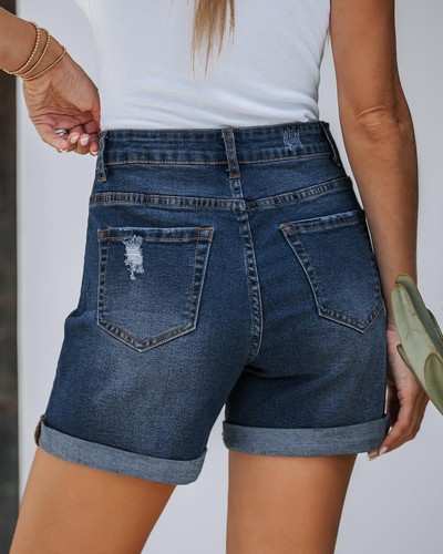 Blue Jean Shorts Women High Waisted Trendy Long Stretchy Denim Shorts Distres... - Picture 3 of 6