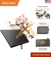 M10K 10x6 Inch Graphics Tablet - Battery-Free Stylus & Touch Ring for Artists