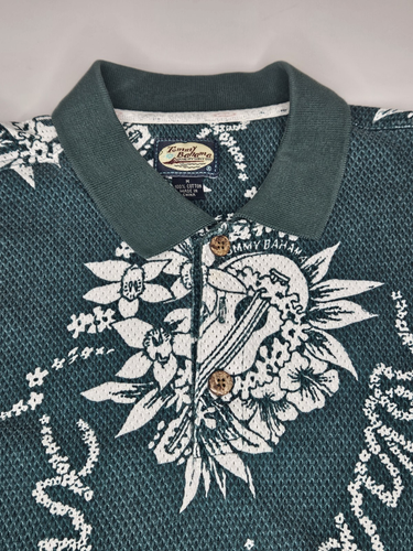 Tommy Bahama Polo Shirt Men's Medium Floral Relax Dark Teal - Picture 3 of 7