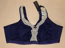 Curvy Couture Womens Plus Size Cotton Luxe Unlined Wire Free Bra Navy Blue 44DDD