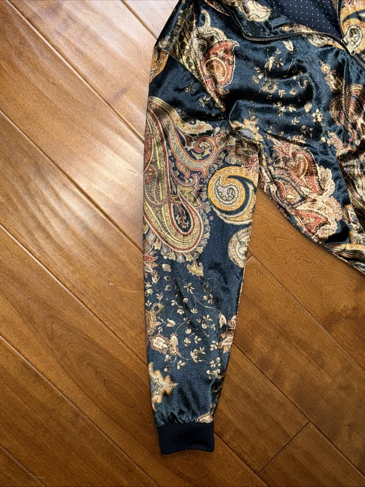 Chaqueta Bomber Zara Hombre Terciopelo Paisley Para Hombre Grande Cremallera Terciopelo Exótica Multicolor Foto 3 de 4