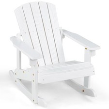 Kid Adirondack Rocking Chair Outdoor Solid Wood Slatted seat Backrest White