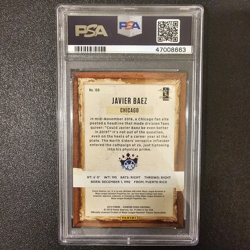 Javier Baez 2019 Panini Diamond Kings #150 Artist Proof Blue PSA 9 Chicago Cubs - Picture 2 of 2
