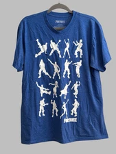 Fortnite adults size large T-shirt royal blue white dances victory dance moves