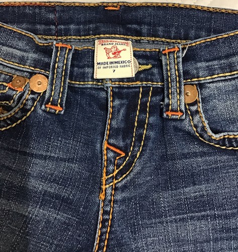 Vintage True Religion Joey Jeans Size 7 Orange Tone Rainbow Row-Flare Style - Picture 5 of 5