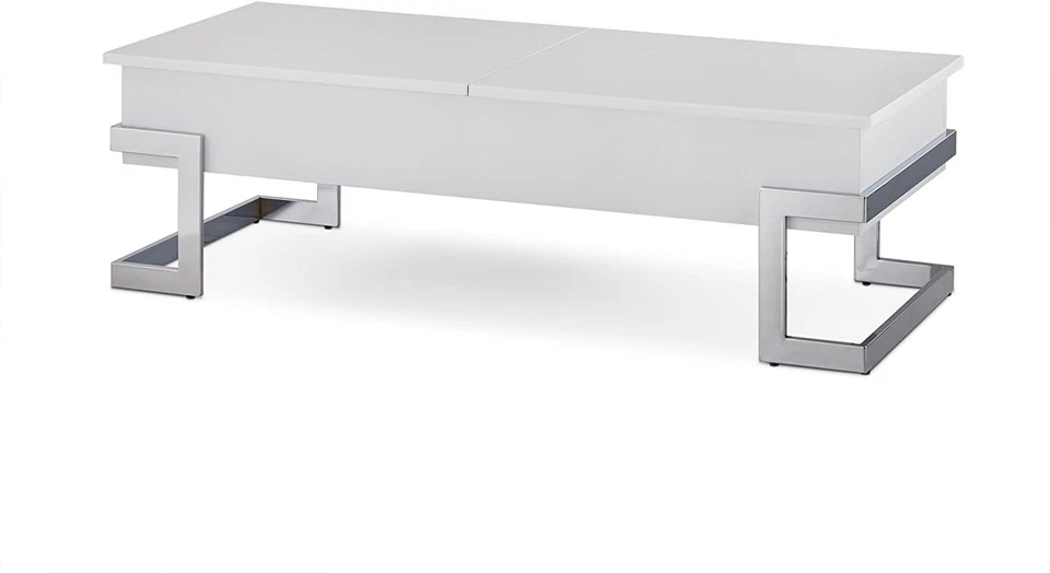 Mesa de centro trineo elevadora de madera y metal blanco y plateado de 47" Foto 3 de 4