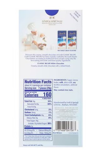 🟢 New Lindt Classic Recipe White Smooth Vanilla Chocolate Pieces 4.4oz (1-Bar) - Picture 2 of 2