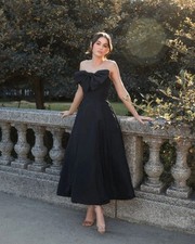 NWT - Mac Duggal Black Strapless A-Line Tea Length Statement Bow Dress