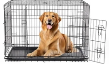 Simple Deluxe 24-Inch Small Dog Crate with Divider, Double Door Folding Metal